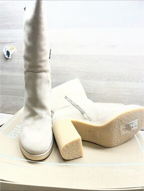 Dolce Vita Light Cream Suede Mid-Calf Block Heel Boots #236